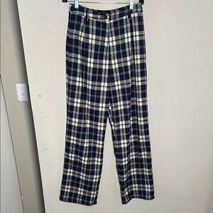 Brandy Melville tan with navy Blue plaid trouser Dress Pants